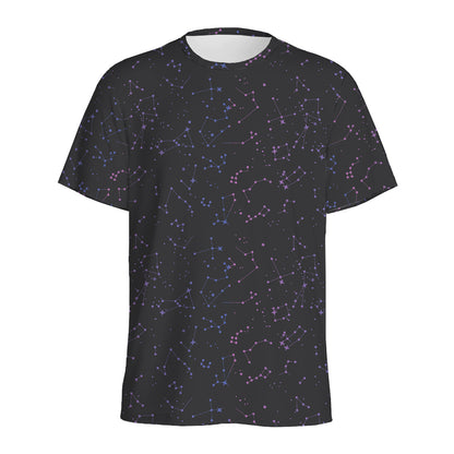 Purple Zodiac Stars Pattern Print Men's Sports T-Shirt