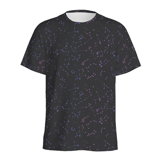 Purple Zodiac Stars Pattern Print Men's Sports T-Shirt