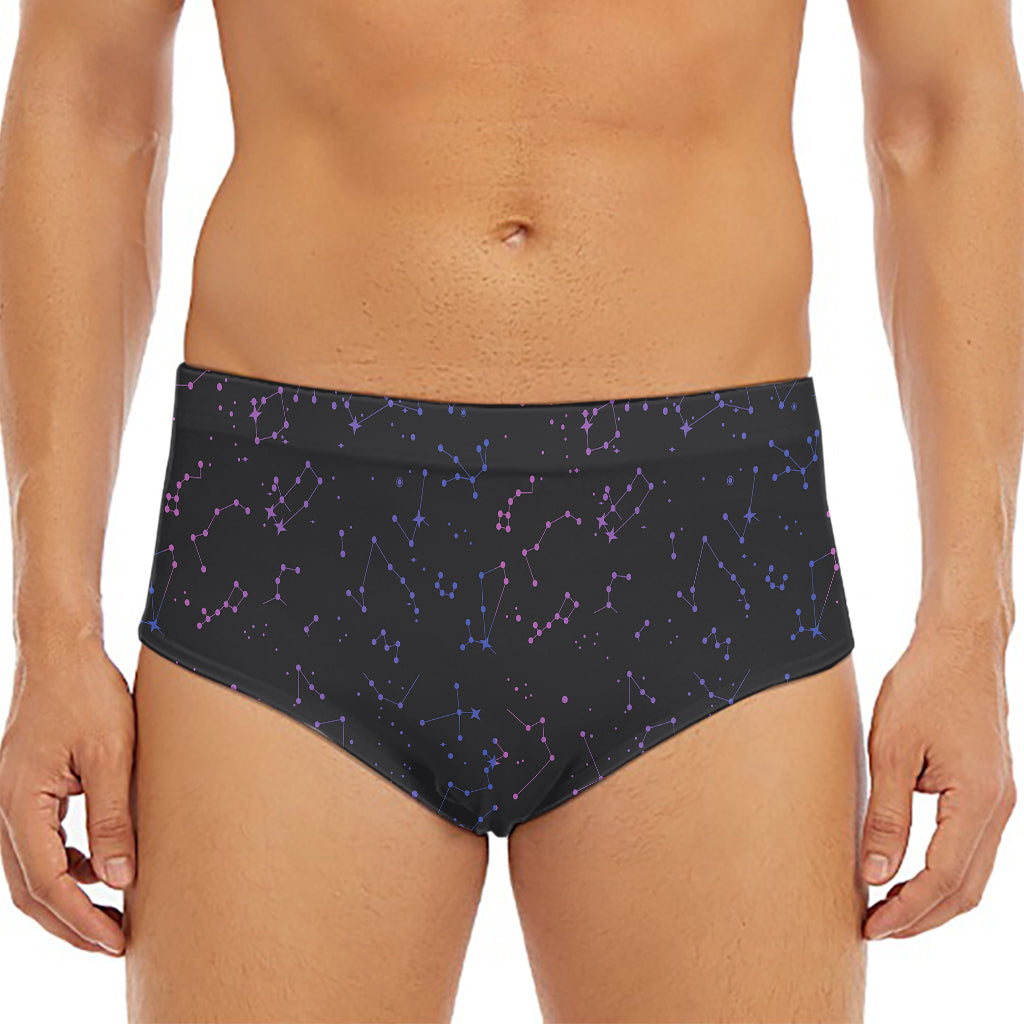 Purple Zodiac Stars Pattern Print Men's Triangle Swim Briefs