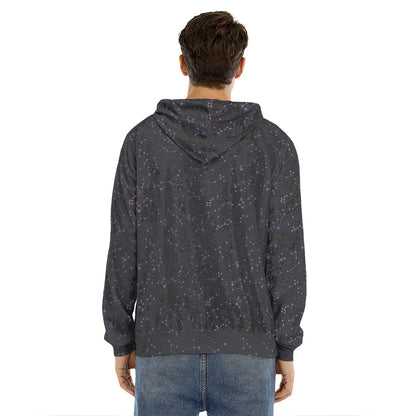 Purple Zodiac Stars Pattern Print Men's Velvet Pullover Hoodie
