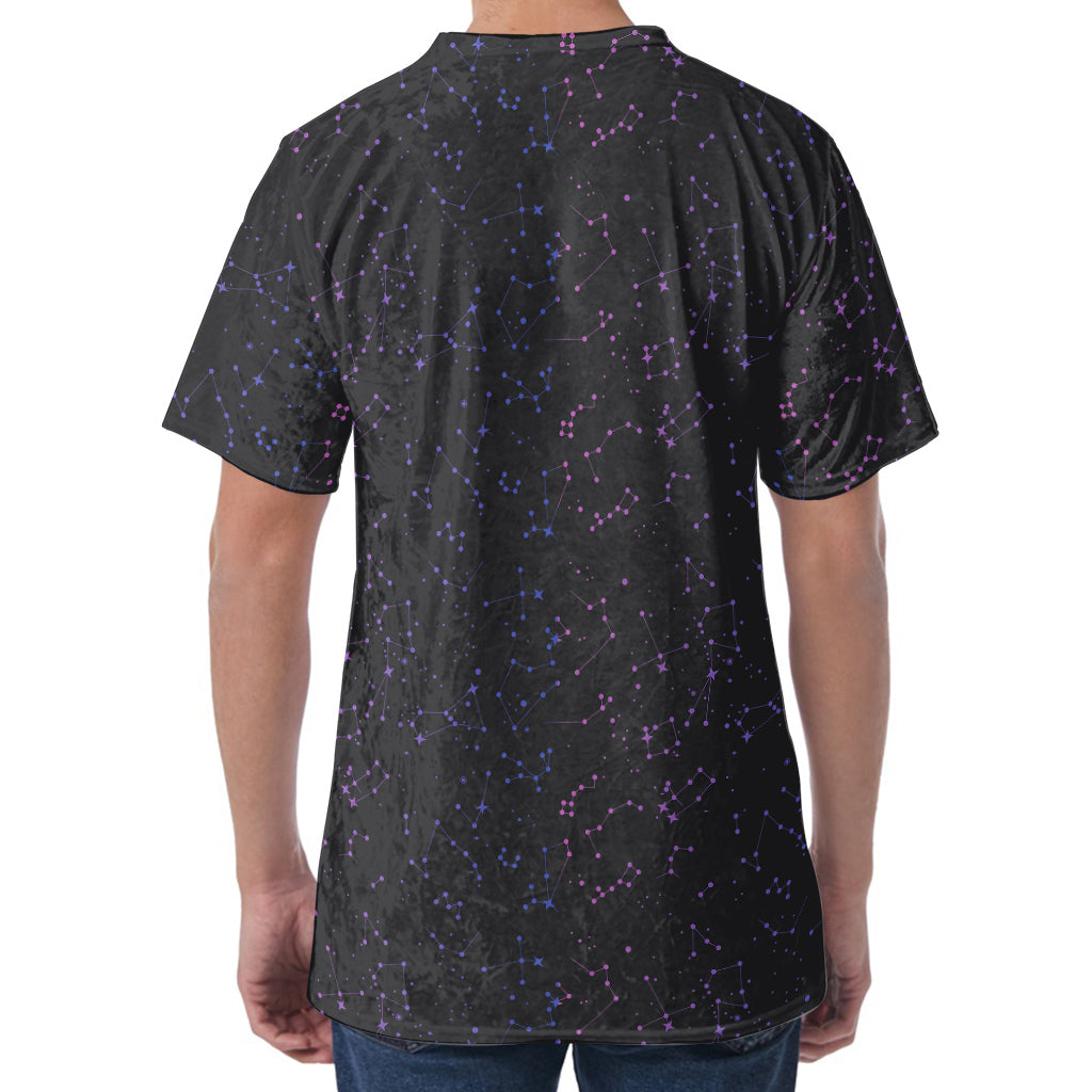 Purple Zodiac Stars Pattern Print Men's Velvet T-Shirt