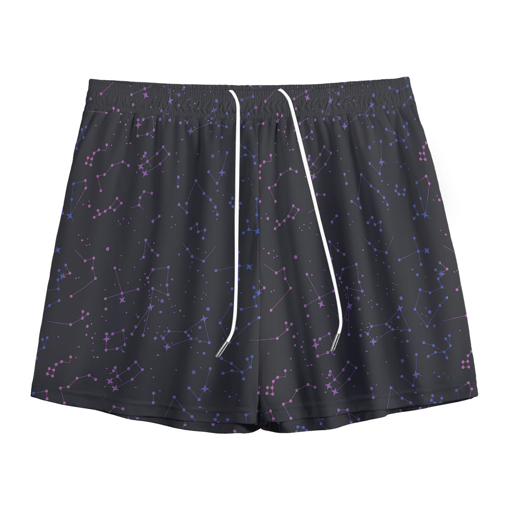 Purple Zodiac Stars Pattern Print Mesh Shorts