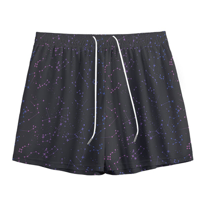 Purple Zodiac Stars Pattern Print Mesh Shorts