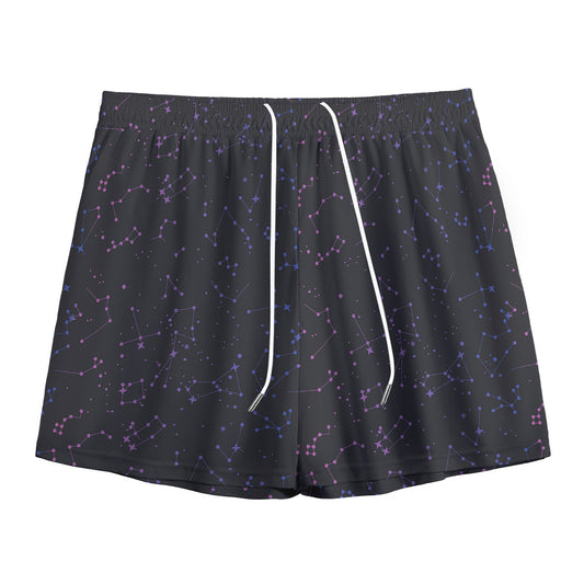Purple Zodiac Stars Pattern Print Mesh Shorts