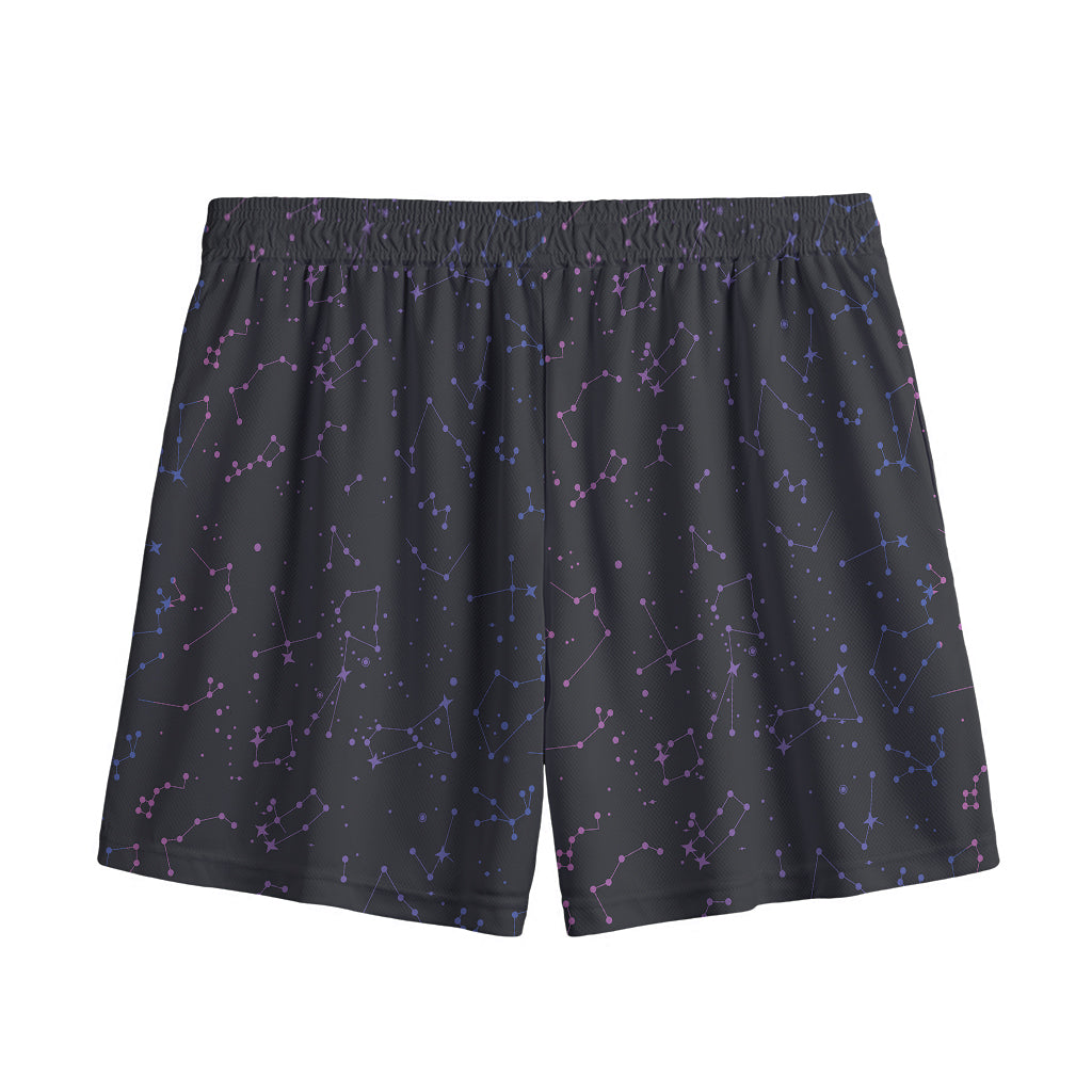 Purple Zodiac Stars Pattern Print Mesh Shorts