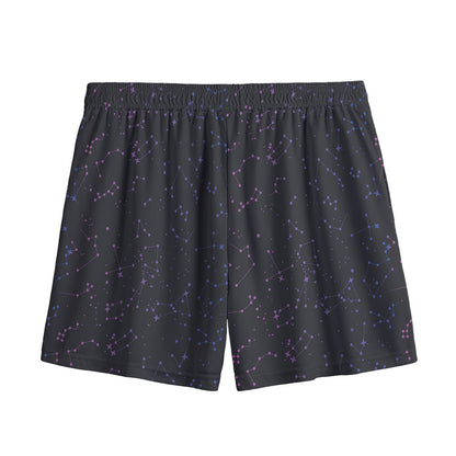 Purple Zodiac Stars Pattern Print Mesh Shorts