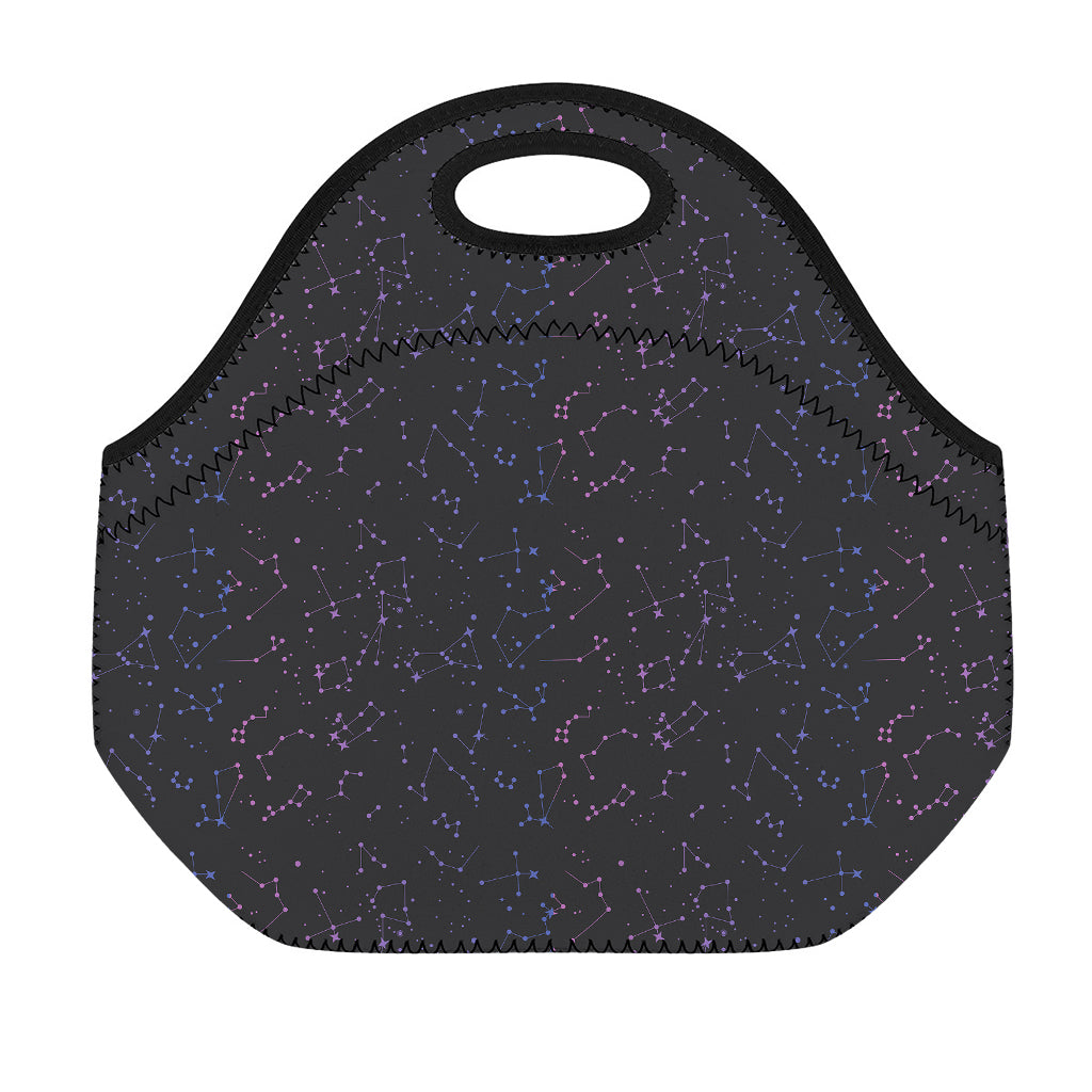 Purple Zodiac Stars Pattern Print Neoprene Lunch Bag