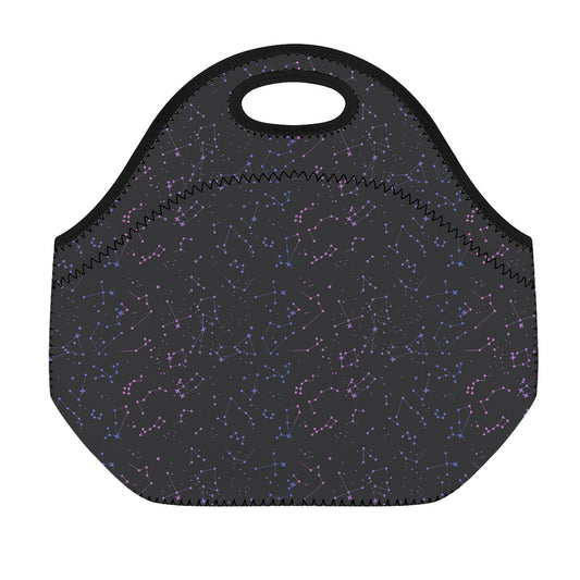 Purple Zodiac Stars Pattern Print Neoprene Lunch Bag