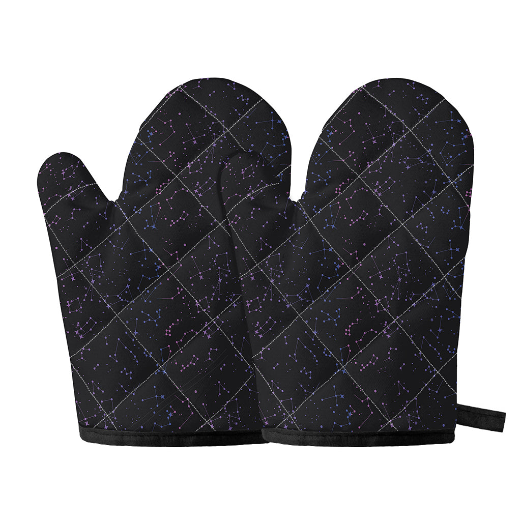 Purple Zodiac Stars Pattern Print Oven Mitts