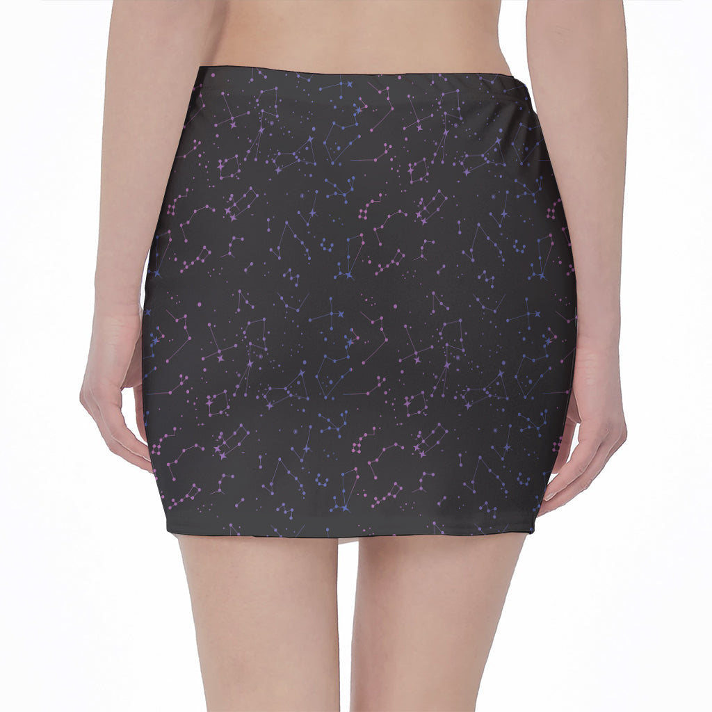 Purple Zodiac Stars Pattern Print Pencil Mini Skirt