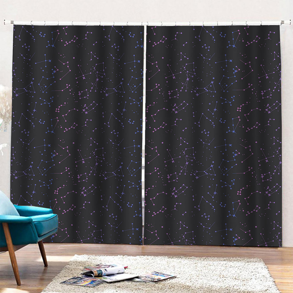 Purple Zodiac Stars Pattern Print Pencil Pleat Curtains