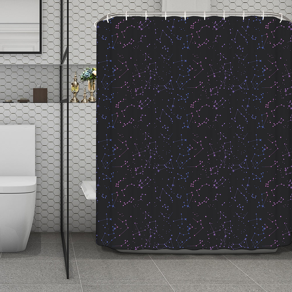 Purple Zodiac Stars Pattern Print Polyester Shower Curtain