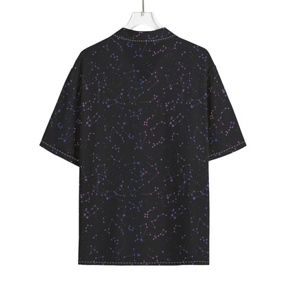 Purple Zodiac Stars Pattern Print Rayon Hawaiian Shirt