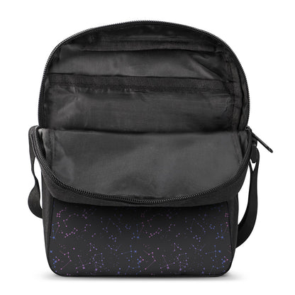 Purple Zodiac Stars Pattern Print Rectangular Crossbody Bag