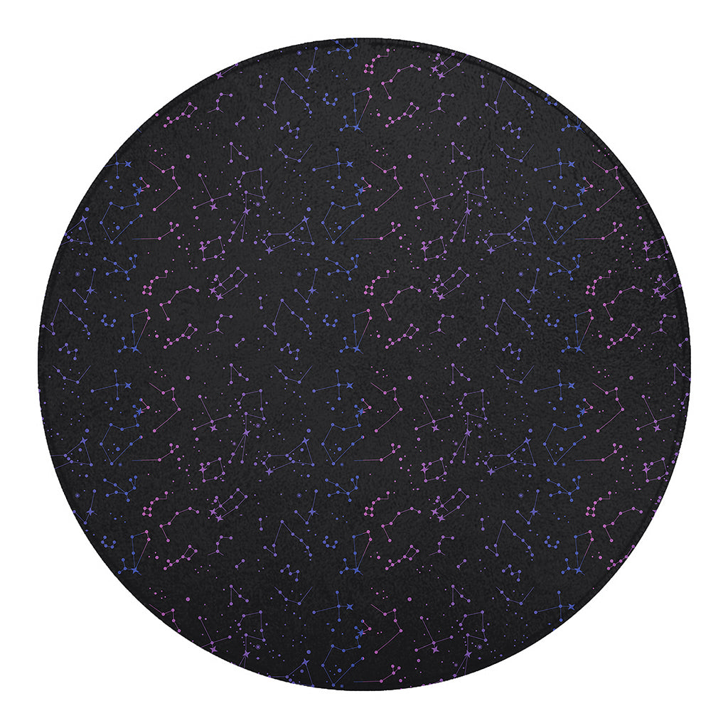 Purple Zodiac Stars Pattern Print Round Blanket