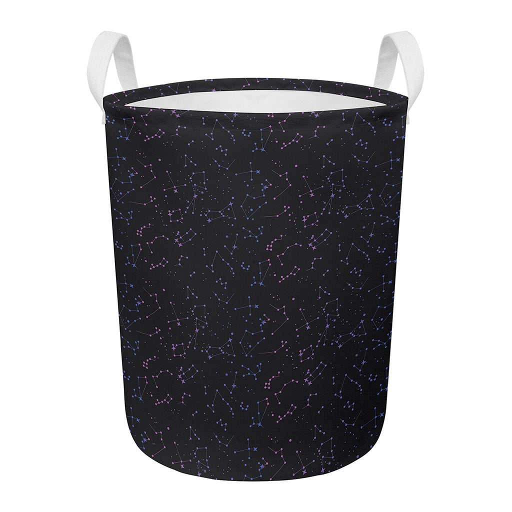 Purple Zodiac Stars Pattern Print Round Laundry Basket
