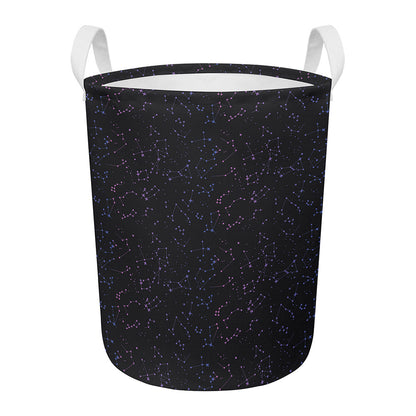 Purple Zodiac Stars Pattern Print Round Laundry Basket