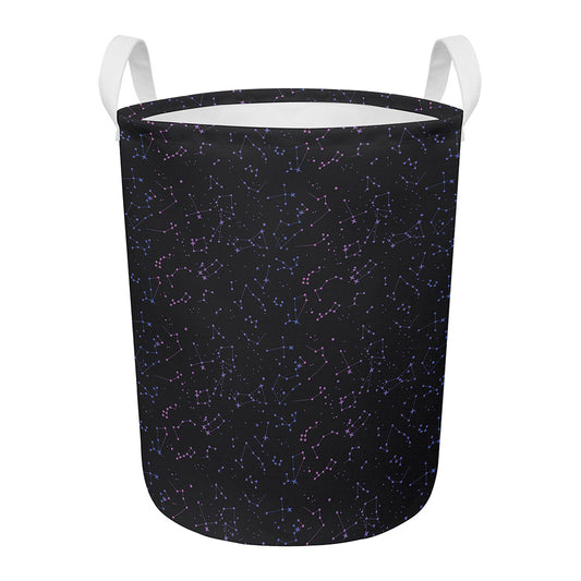 Purple Zodiac Stars Pattern Print Round Laundry Basket
