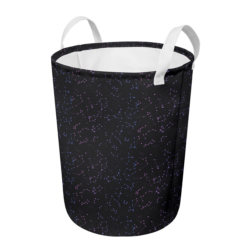 Purple Zodiac Stars Pattern Print Round Laundry Basket