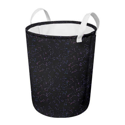 Purple Zodiac Stars Pattern Print Round Laundry Basket