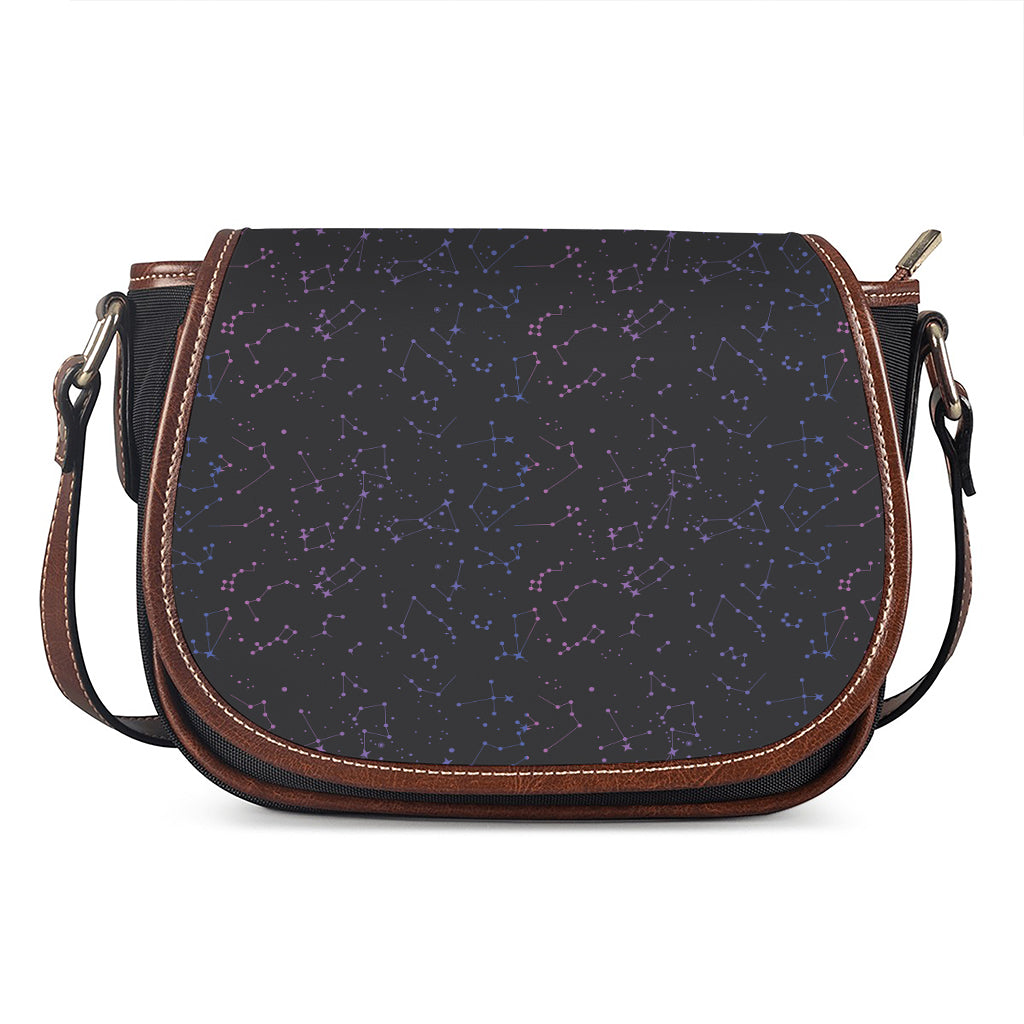 Purple Zodiac Stars Pattern Print Saddle Bag