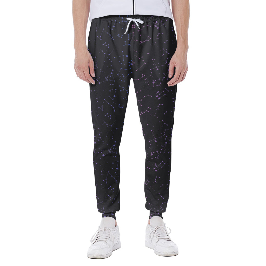 Purple Zodiac Stars Pattern Print Scuba Joggers