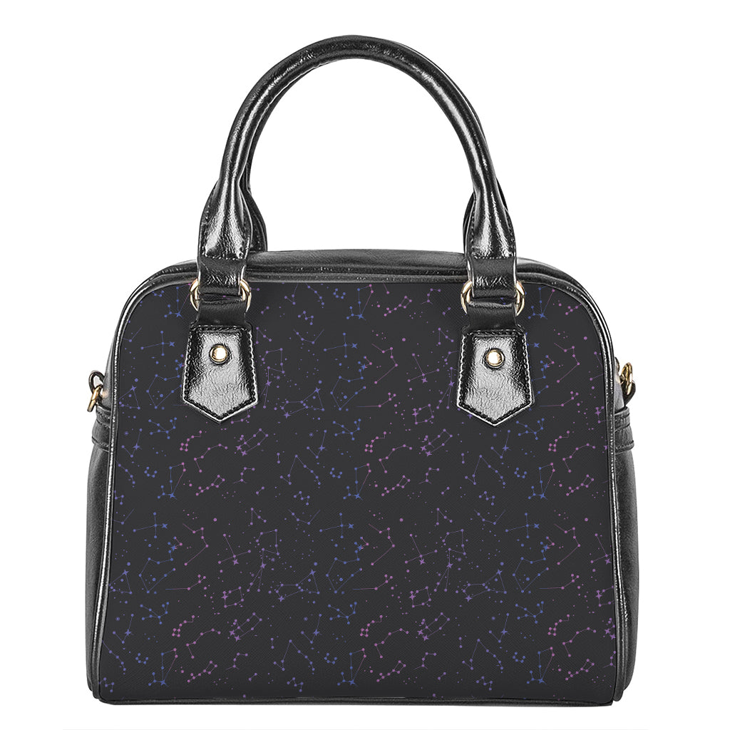 Purple Zodiac Stars Pattern Print Shoulder Handbag