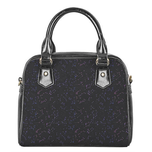 Purple Zodiac Stars Pattern Print Shoulder Handbag