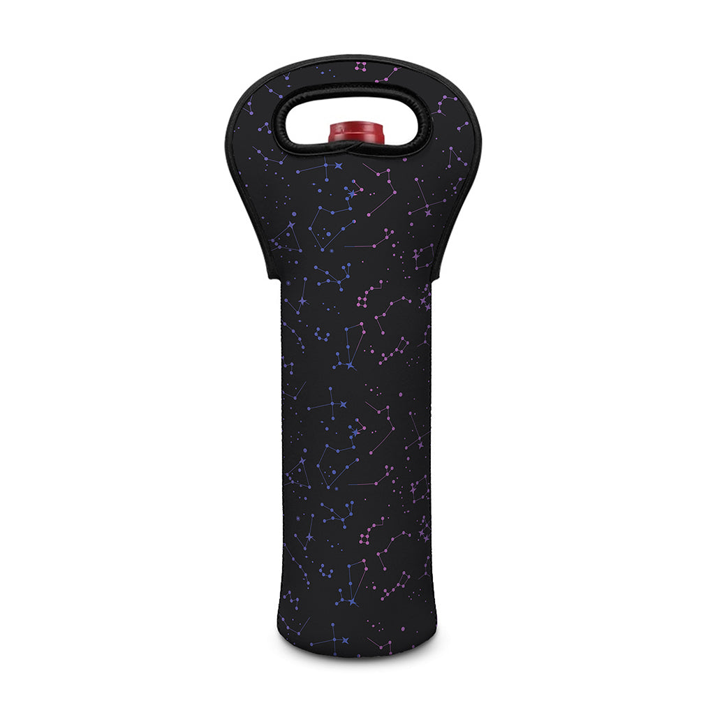 Purple Zodiac Stars Pattern Print Single Neoprene Wine Tote