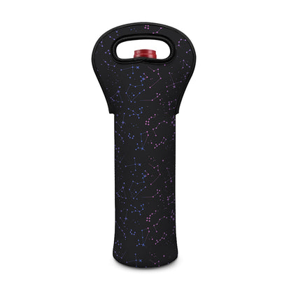 Purple Zodiac Stars Pattern Print Single Neoprene Wine Tote