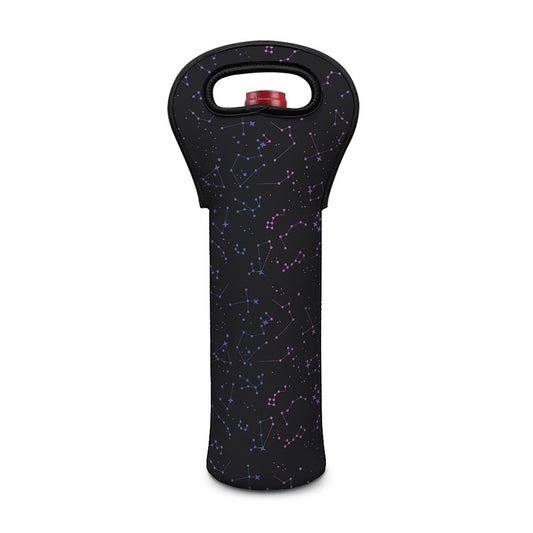 Purple Zodiac Stars Pattern Print Single Neoprene Wine Tote