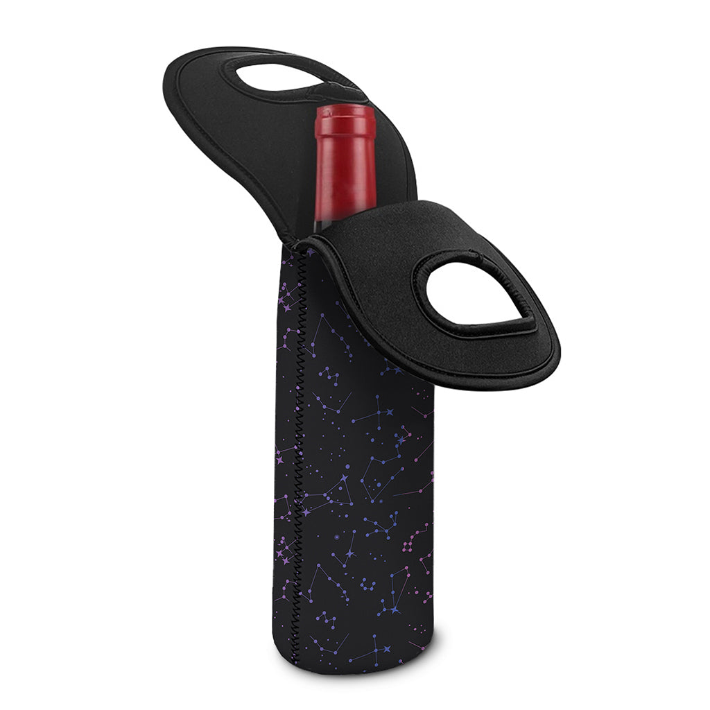 Purple Zodiac Stars Pattern Print Single Neoprene Wine Tote