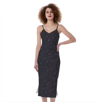 Purple Zodiac Stars Pattern Print Slim Fit Midi Cami Dress