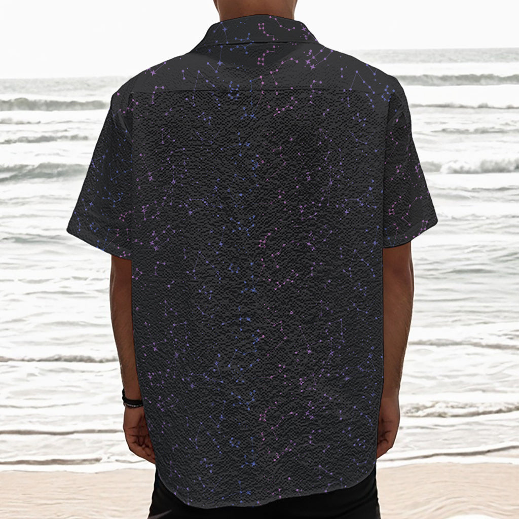 Purple Zodiac Stars Pattern Print Textured Short Sleeve Shirt