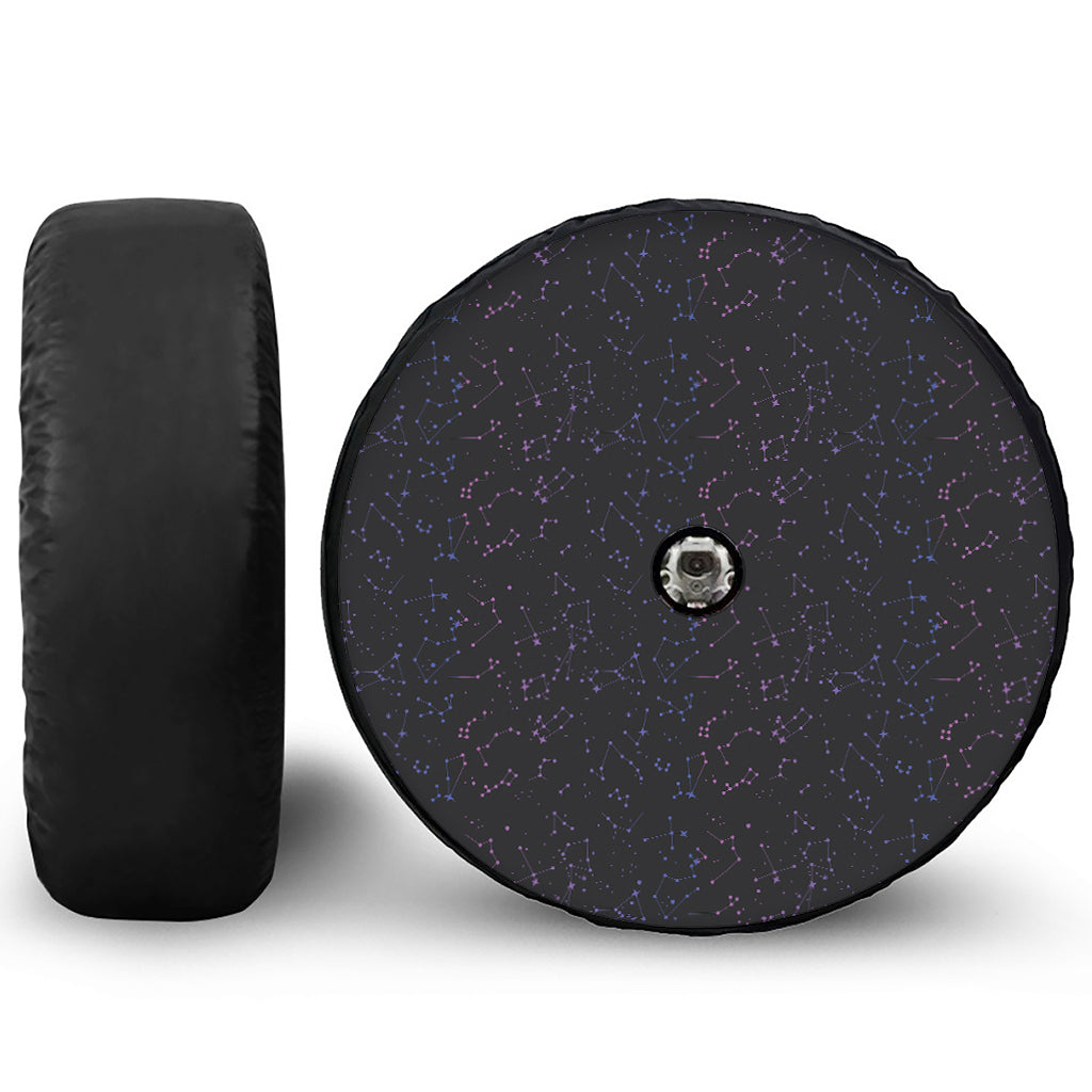Purple Zodiac Stars Pattern Print Tire Cover With Camera Hole