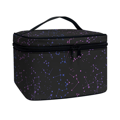 Purple Zodiac Stars Pattern Print Travel Makeup Bag