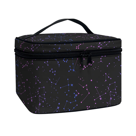 Purple Zodiac Stars Pattern Print Travel Makeup Bag