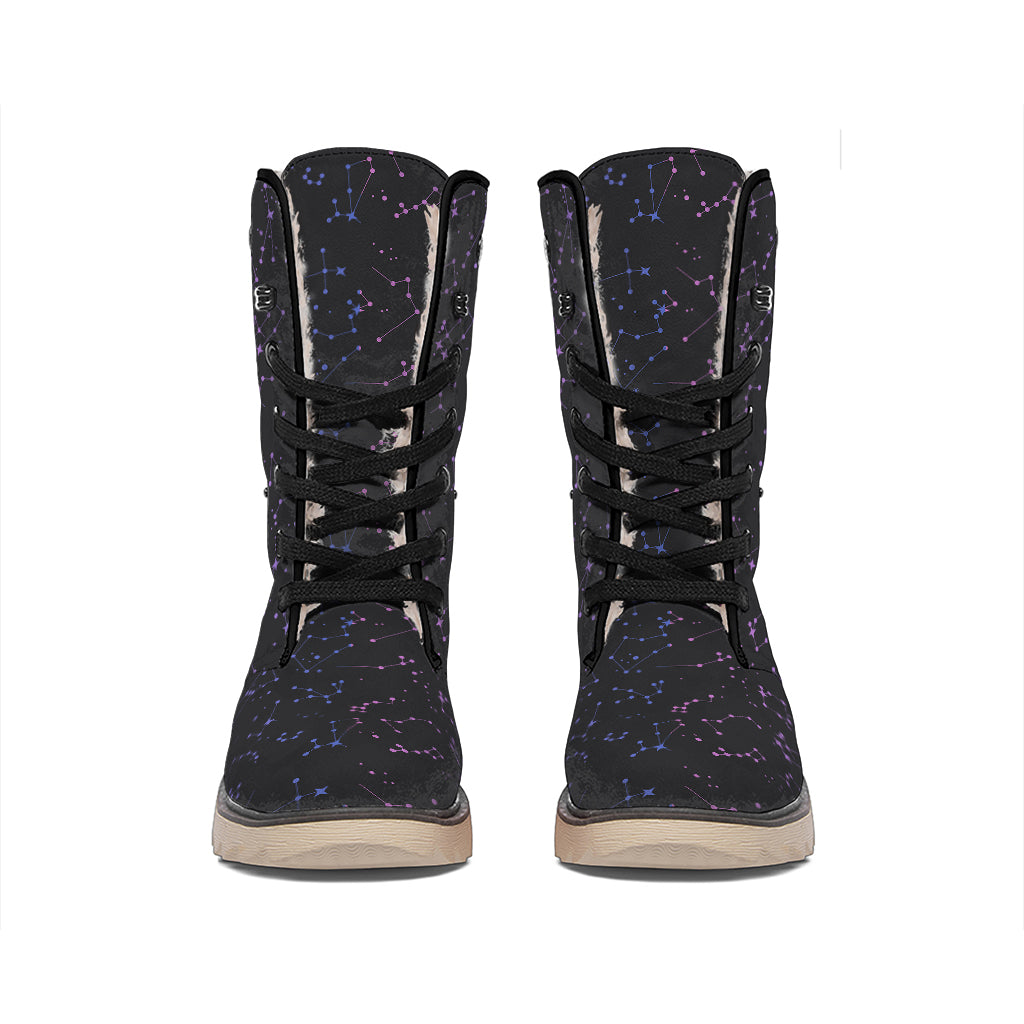 Purple Zodiac Stars Pattern Print Winter Boots