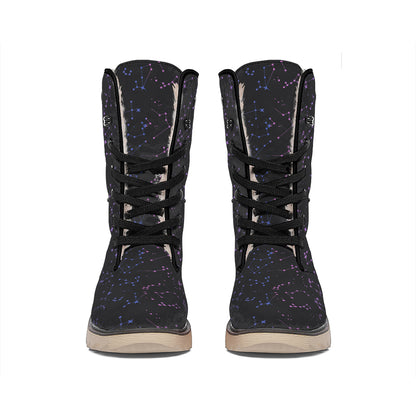 Purple Zodiac Stars Pattern Print Winter Boots
