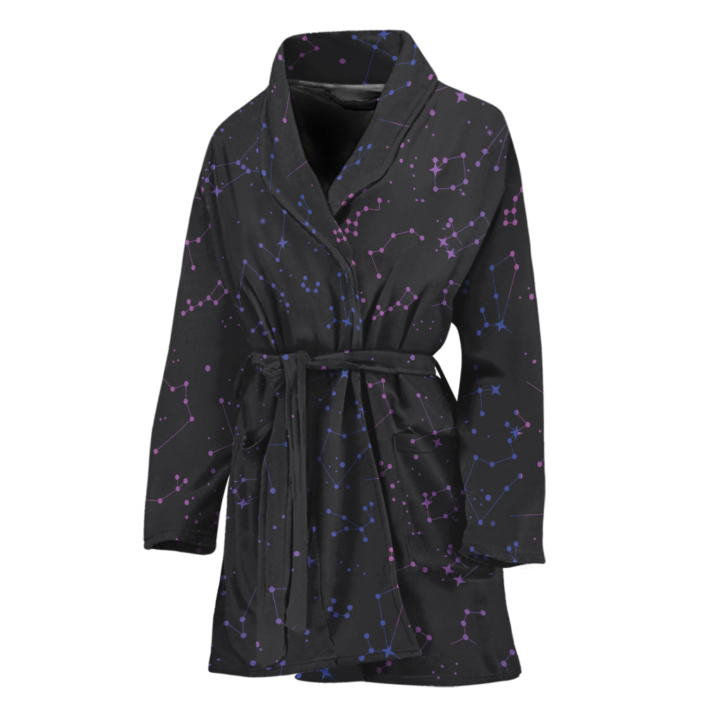 Purple Zodiac Stars Pattern Print Women's Bathrobe