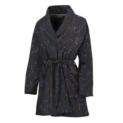 Purple Zodiac Stars Pattern Print Women's Bathrobe