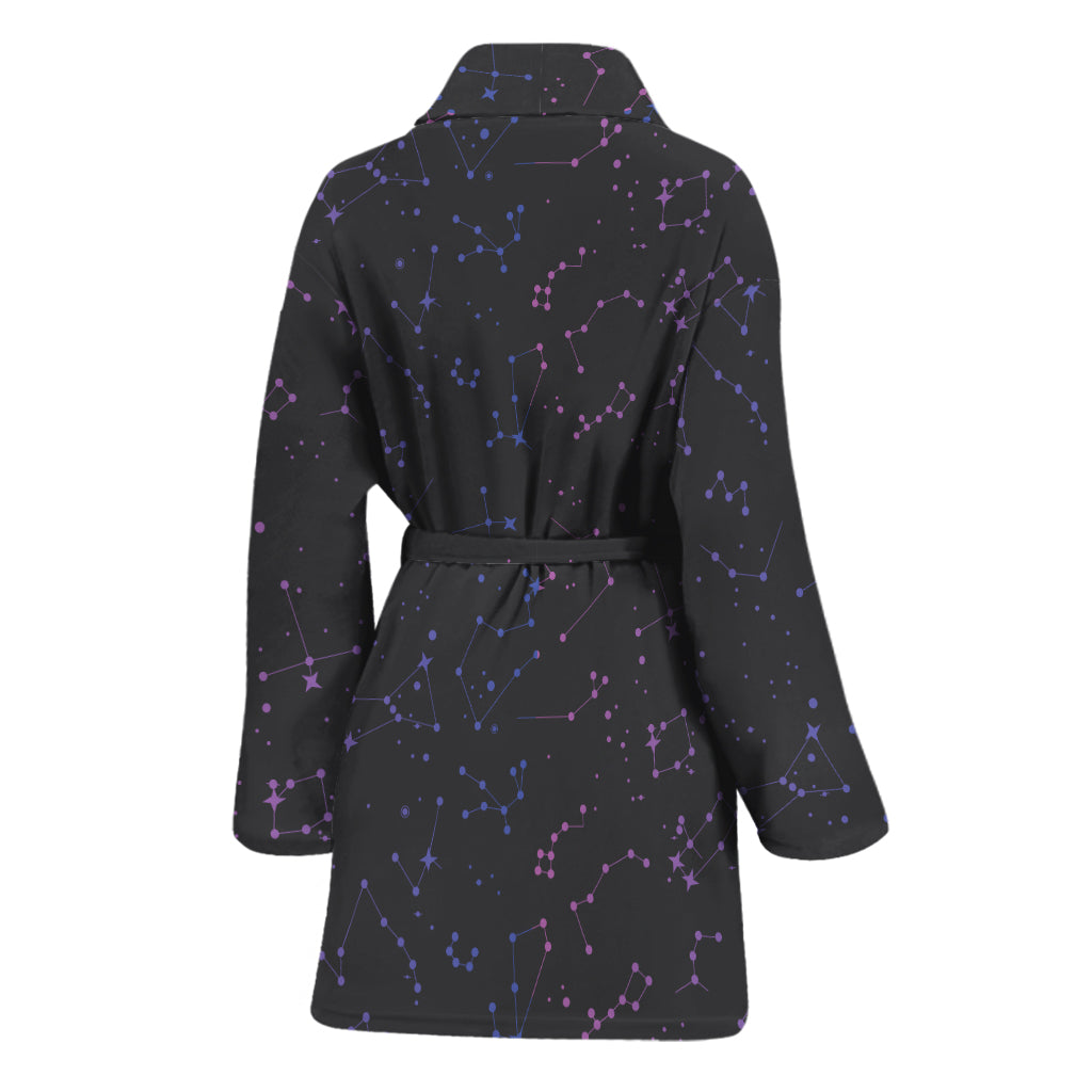 Purple Zodiac Stars Pattern Print Women's Bathrobe
