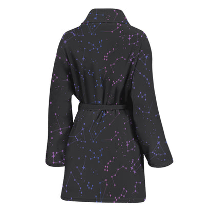 Purple Zodiac Stars Pattern Print Women's Bathrobe