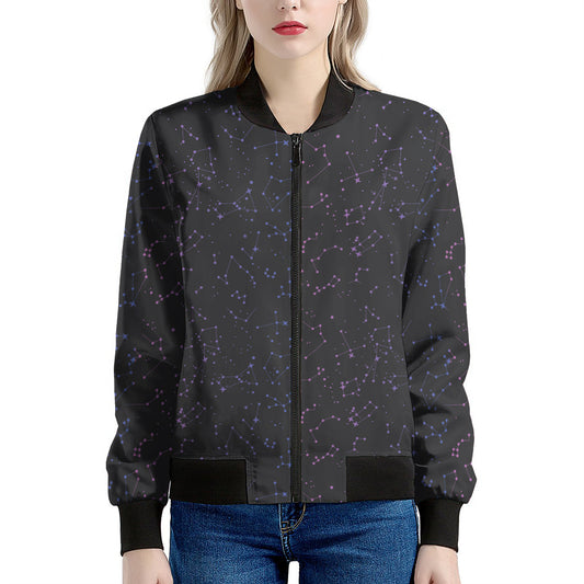 Purple Zodiac Stars Pattern Print Women's Bomber Jacket