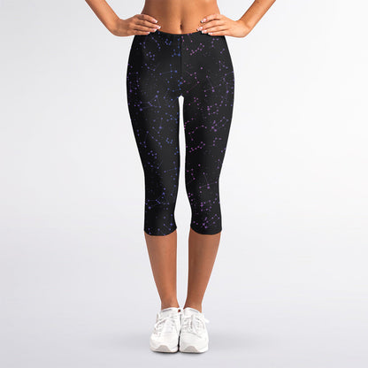 Purple Zodiac Stars Pattern Print Women's Capri Leggings