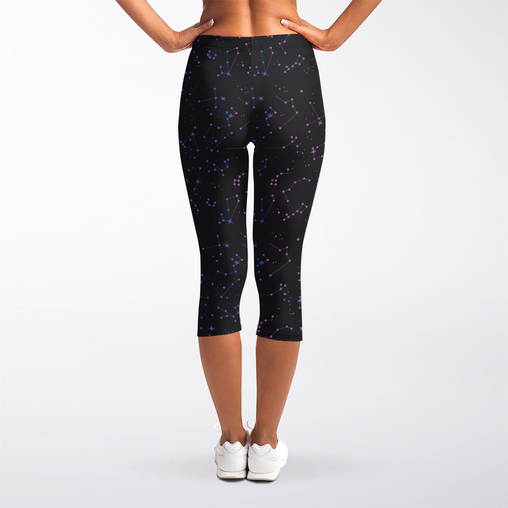 Purple Zodiac Stars Pattern Print Women's Capri Leggings