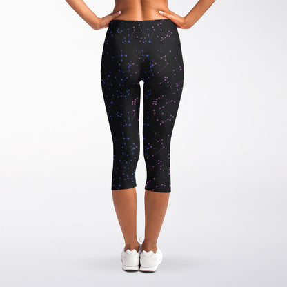 Purple Zodiac Stars Pattern Print Women's Capri Leggings