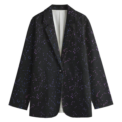 Purple Zodiac Stars Pattern Print Women's Cotton Blazer