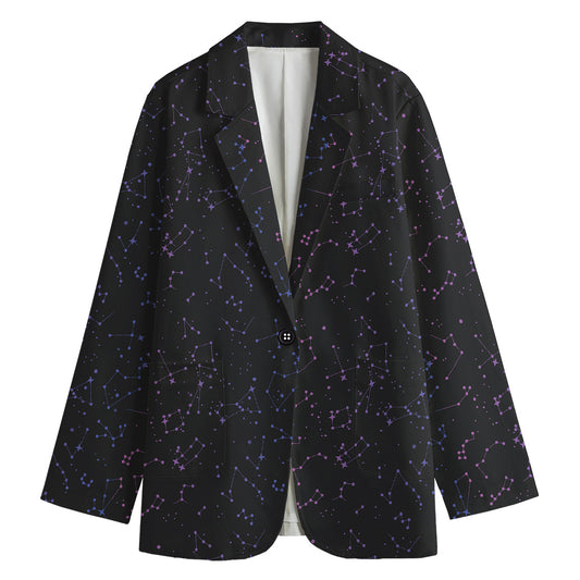 Purple Zodiac Stars Pattern Print Women's Cotton Blazer