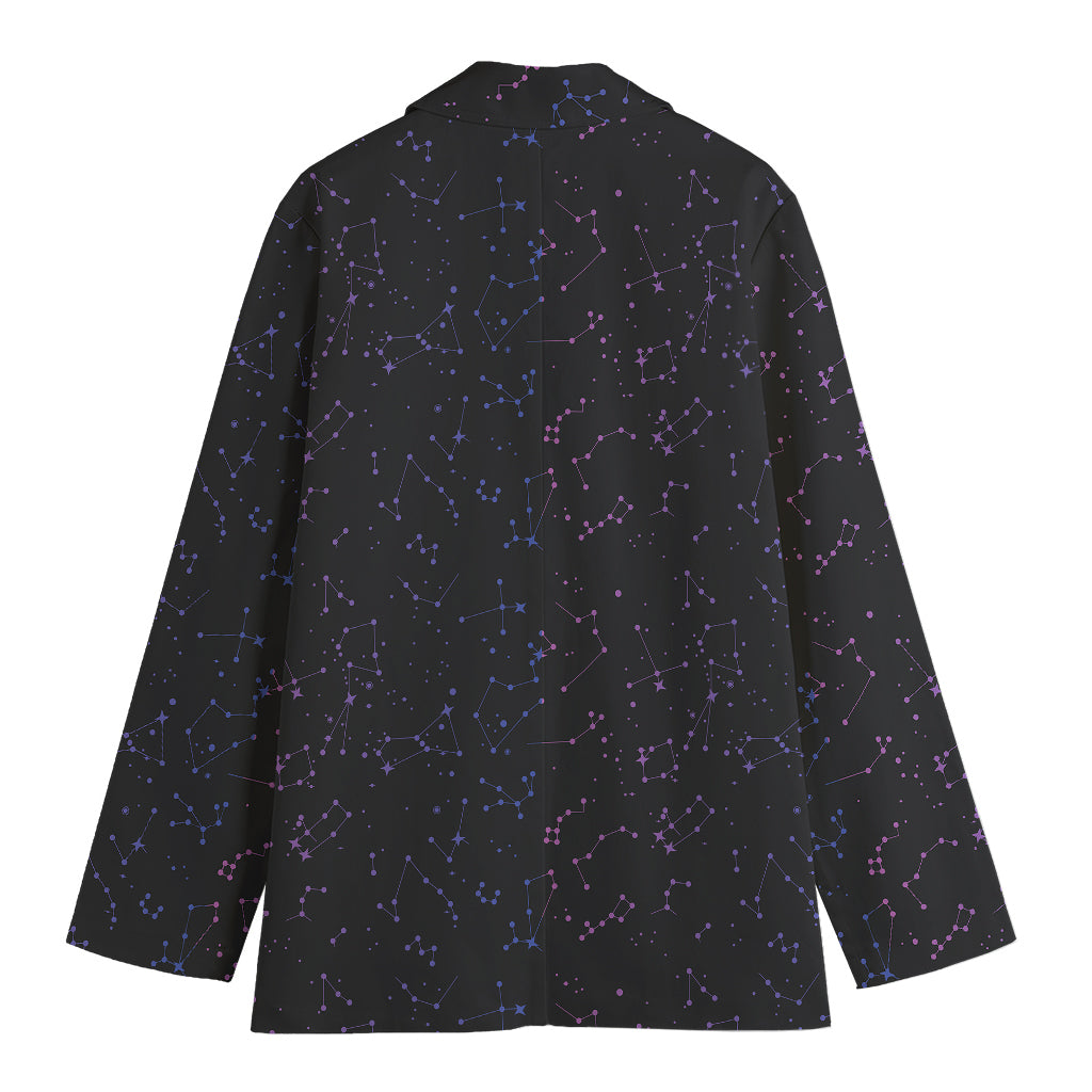 Purple Zodiac Stars Pattern Print Women's Cotton Blazer
